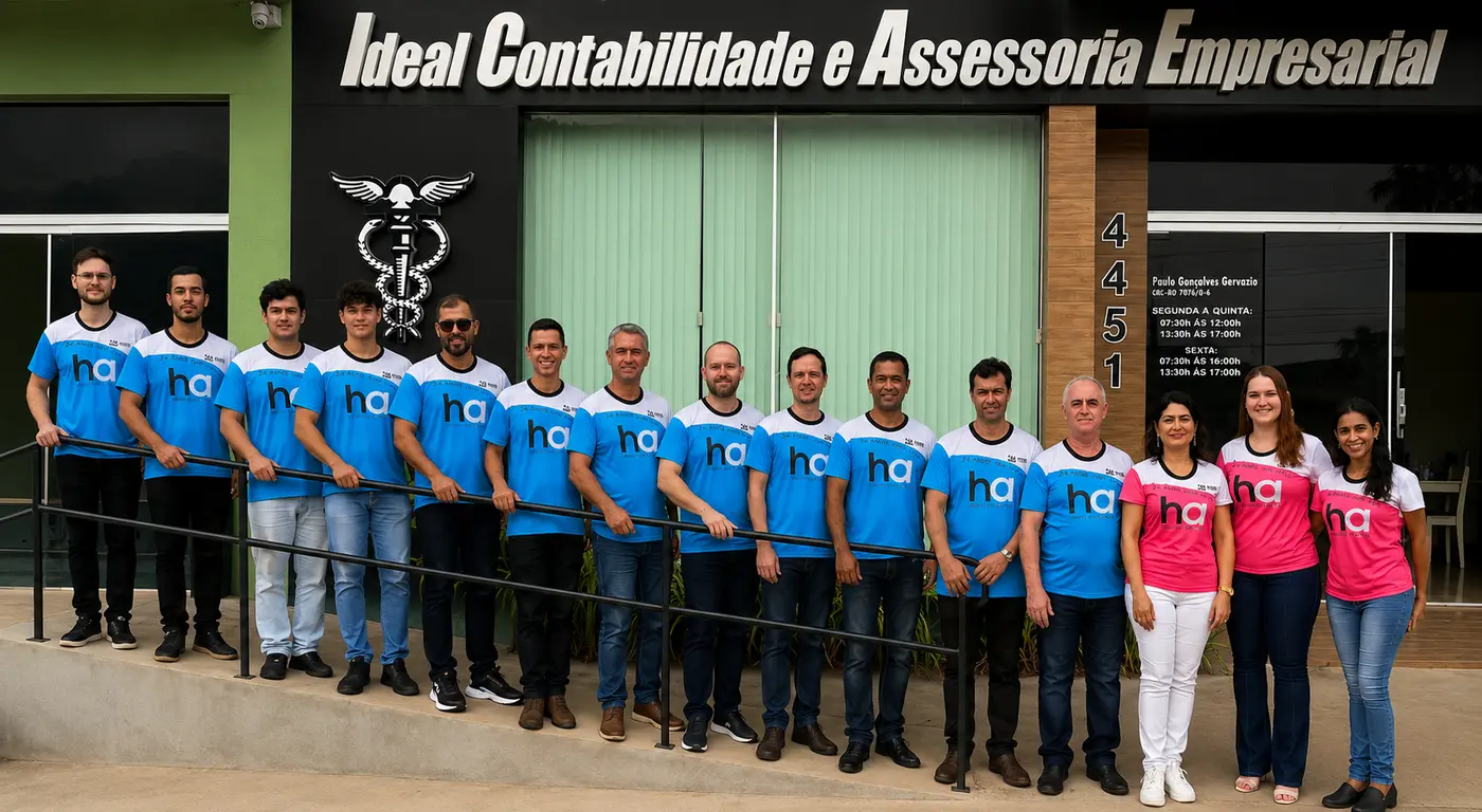 Equipe da Ideal Contabilidade em frente à sede